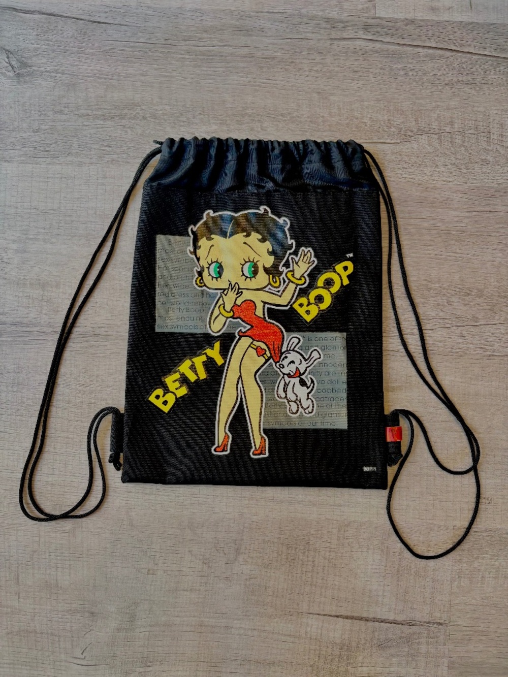 Vintage Betty Boop Drawstring Bag Backpack Glitter Sinch Sack Black Retro Y2K